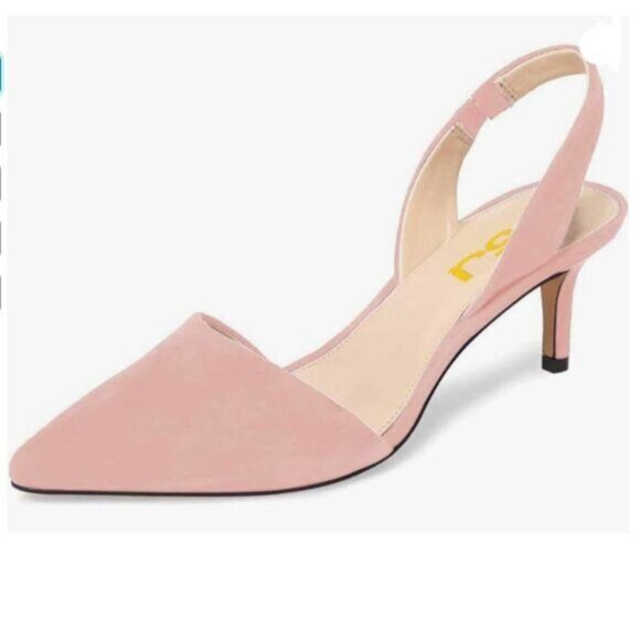 FSJ Pink Kitten Heels Pumps Pointed Toe Slingback Sandals Comfy Wedding Shoes - Picture 1 of 8